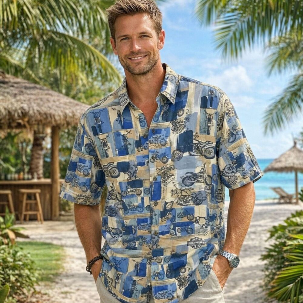 Harley Davidson Vintage Hawaiian Aloha Shirt - Size Medium
